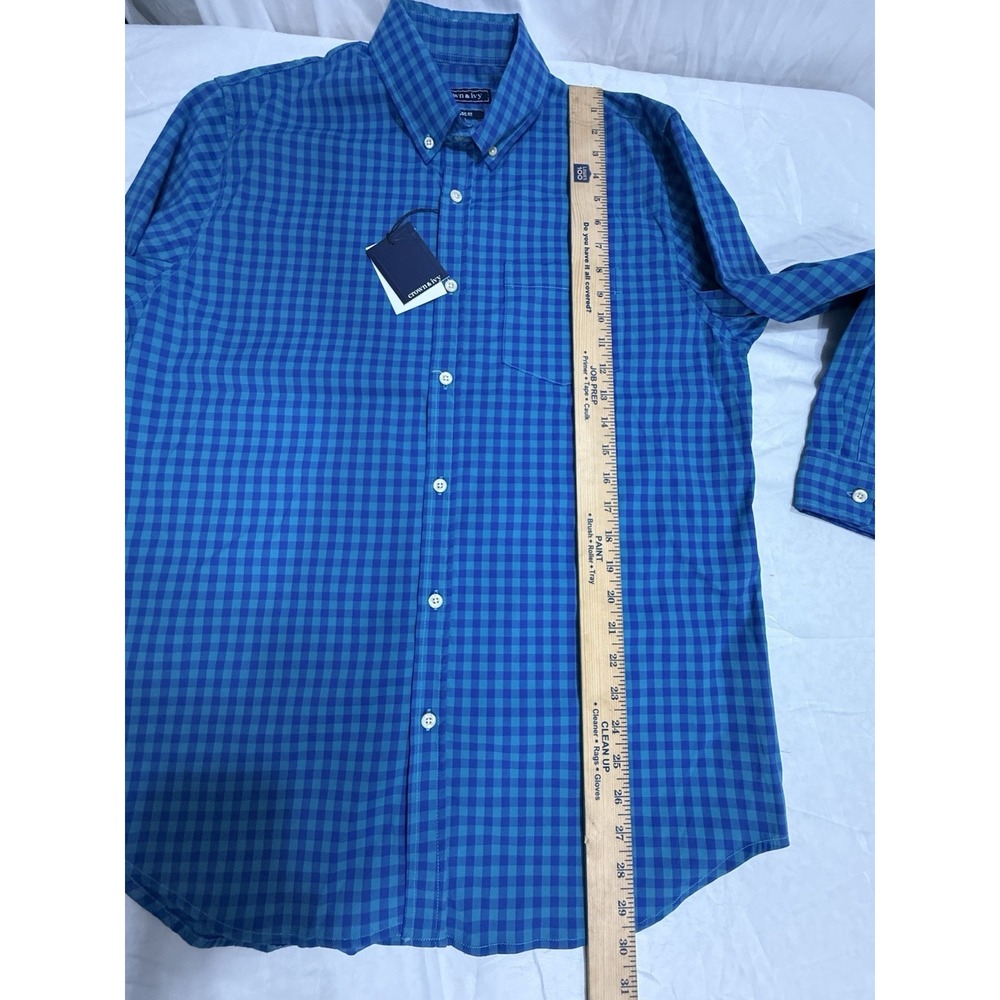 NWT Crown&Ivy Men's SzM Long Sleeve Button Down Shirt Blue‎ Plaid Cotton Spandex - Picture 6 of 16